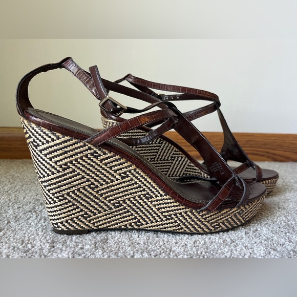 Nine West Safario Wedge Sandal | Size 8.5 | Brown Beige Snake Skin | Worn Once - Picture 2 of 8